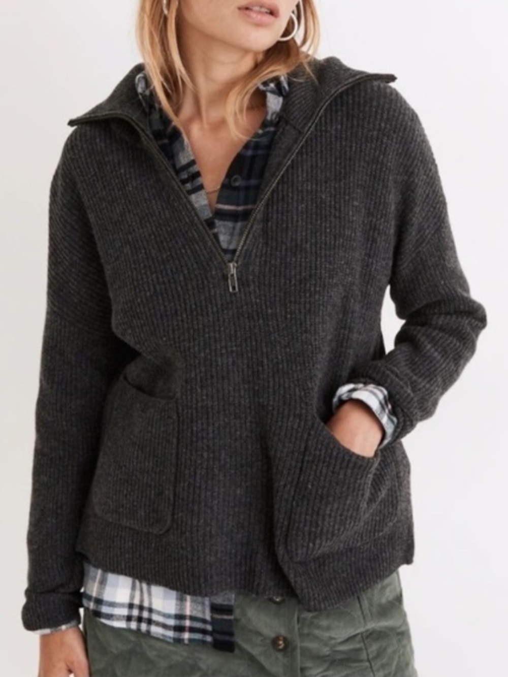 Madewell Glenbrook Half Zip Sweater Size S Merino Wool Gray Pullover